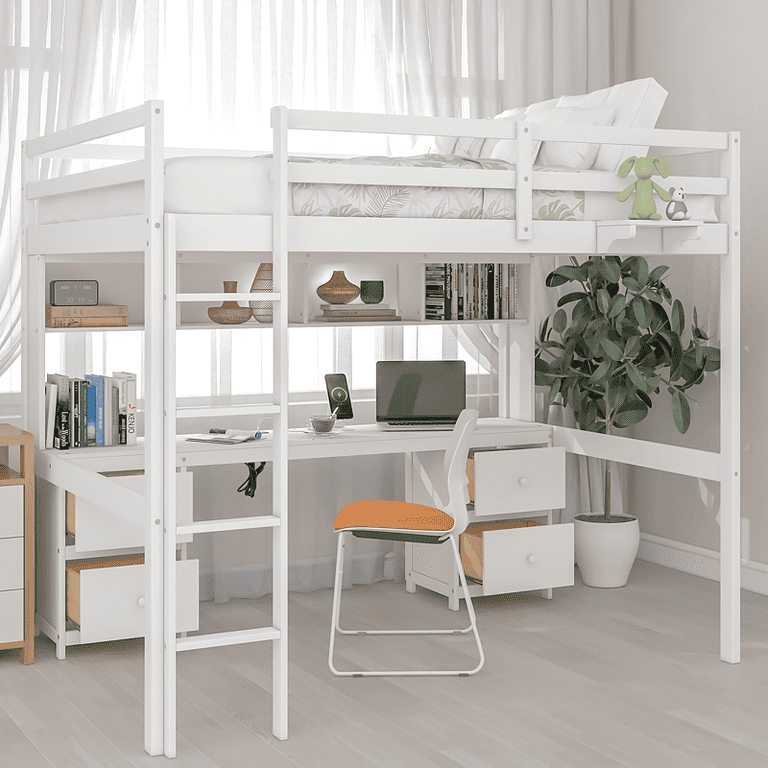 WHAT ARE THE 5 BEST BEDS FOR SHIPPING CONTAINER HOMES? 4 Gursimran Full 4 Drawer Loft Bed with Built-in-Desk by Harriet Bee