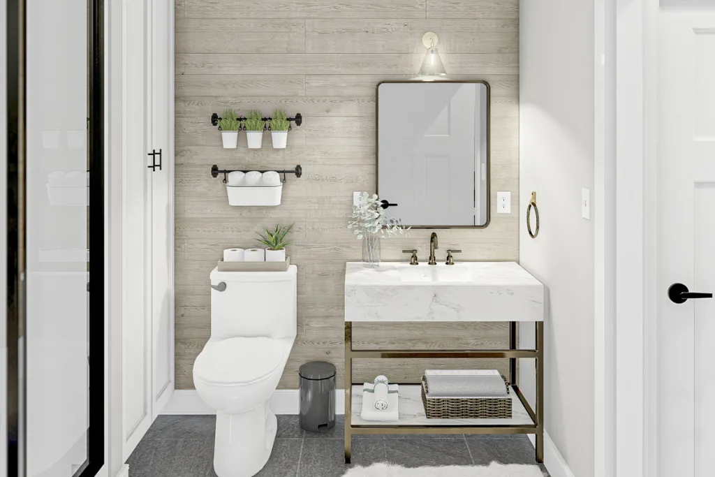 THE BEST ADU PLANS UNDER 500 SQ FT: TINY LIVING, BIG STYLE 80 485 sq ft Cabin Retreat bathroom