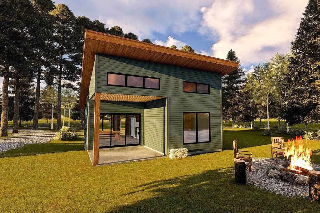 THE BEST ADU PLANS UNDER 500 SQ FT: TINY LIVING, BIG STYLE 77 485 sq ft Cabin Retreat front 2