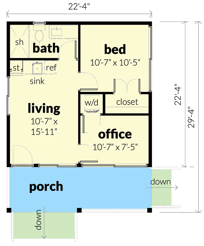 THE BEST ADU PLANS UNDER 500 SQ FT: TINY LIVING, BIG STYLE 44 AD 499 ADU with office floor plan