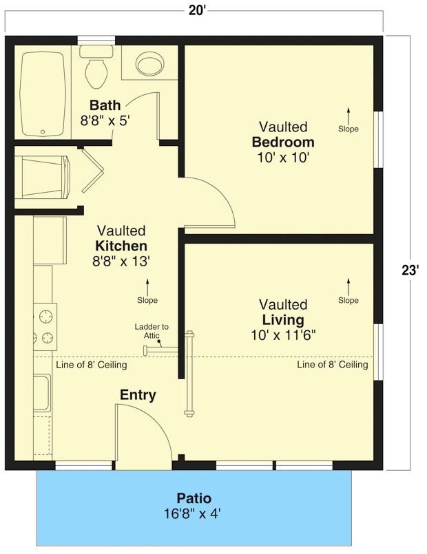 THE BEST ADU PLANS UNDER 500 SQ FT: TINY LIVING, BIG STYLE 50 AD Guest cabin with sep living floor plan