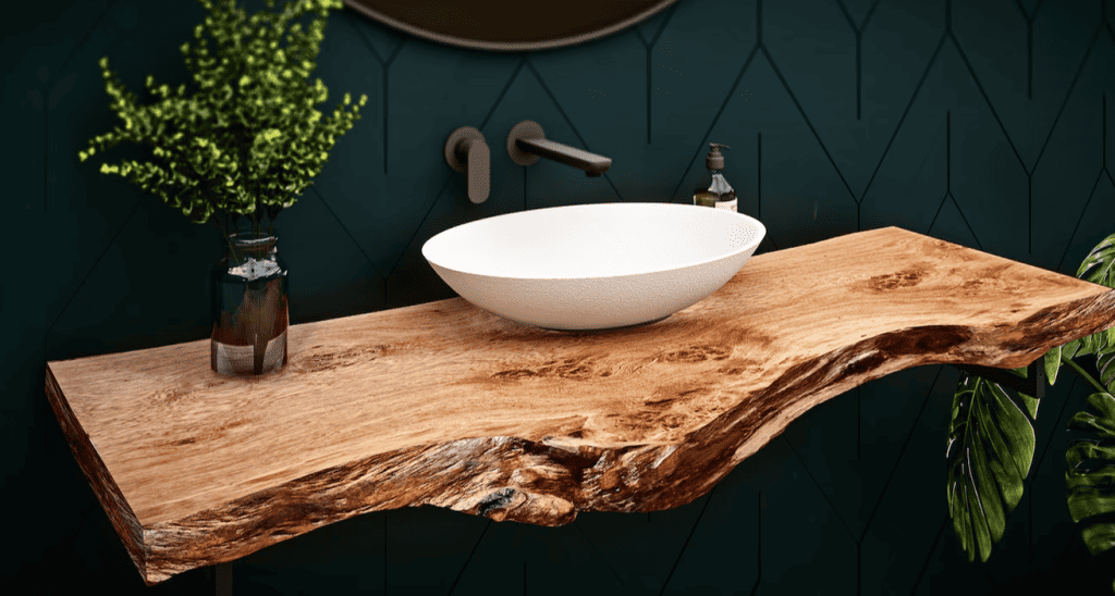 29 SMALL RUSTIC BATHROOM IDEAS ON A BUDGET YOU WILL LOVE 5 Vanity-Top-Rose-Oak-From-One-Piece-Tree-Edge-Rustic-Table-Top-Etsy