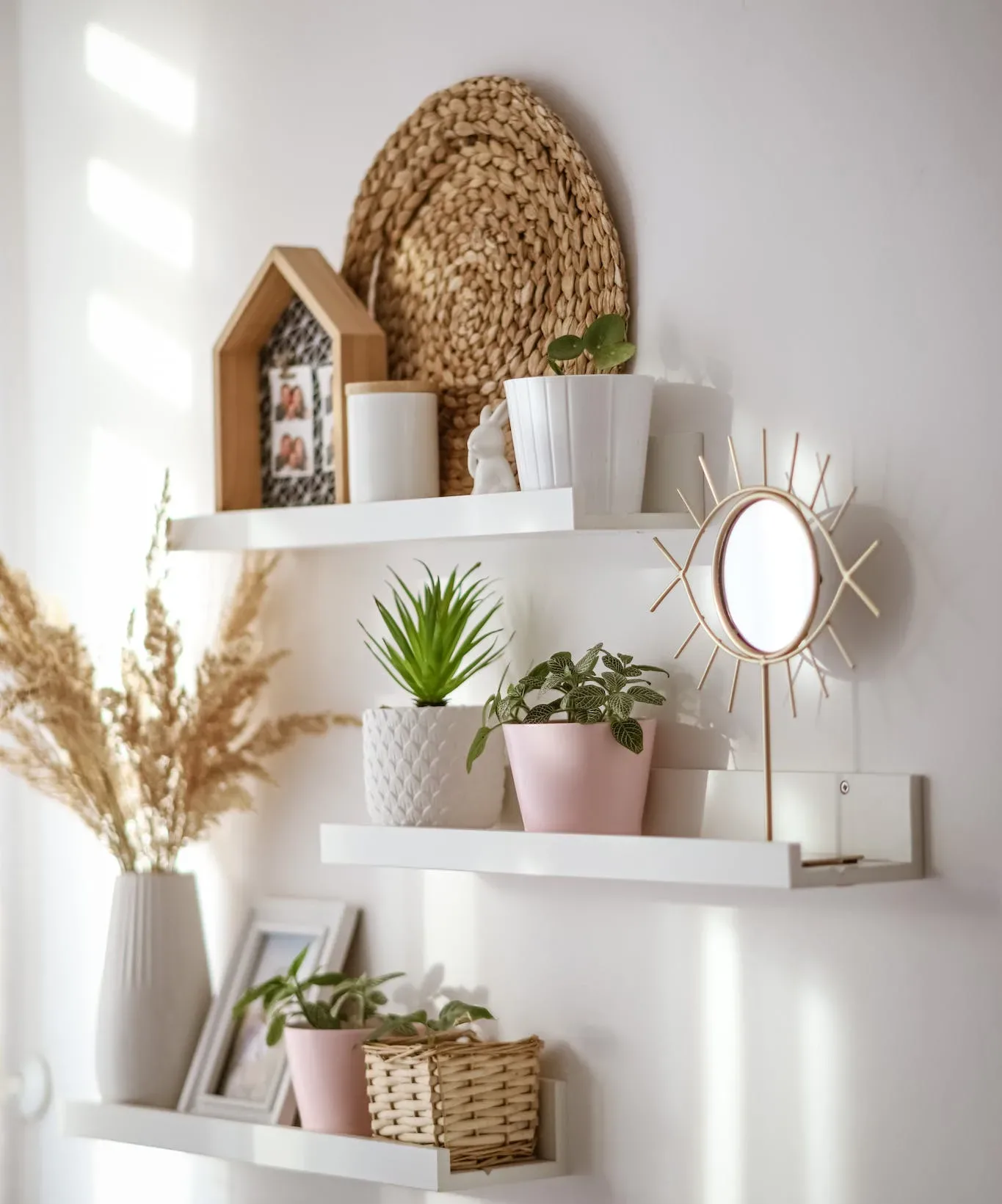 MAKING THE MOST OF AN ADU KITCHEN: EASY TIPS FOR SAVING SPACE & MONEY 4 Interior of modern white room with shelves with flowers and plants in pots at soft daylight