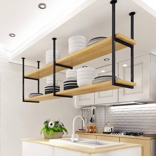 MAKING THE MOST OF AN ADU KITCHEN: EASY TIPS FOR SAVING SPACE & MONEY 6 Ceiling Shelf Wine Rack Hanging Bookcase Ceiling-Mounted Floating Shelves