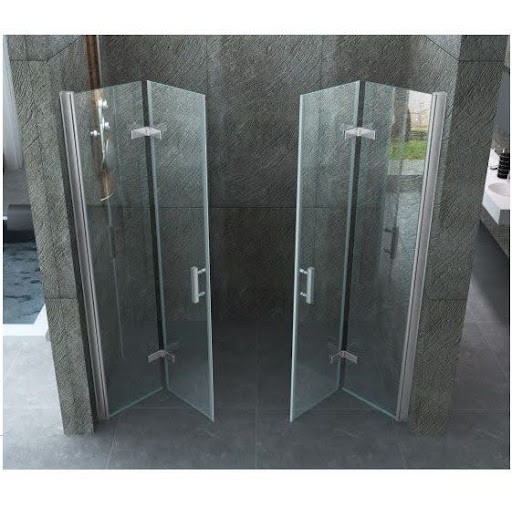 21 SMALL BATHROOM SHOWER IDEAS PERFECT FOR TINY HOUSES & ADUS 19 Contemporary small bathroom shower with Foldable Shower Screen glass panel doors, creating a unique walk-in enclosure against a textured dark stone backdrop.